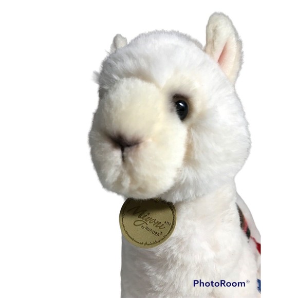 Miyoni By Aurora White Alpaca Llama Plush Stuffed Animal 12" Multicolor Blanket - Picture 8 of 10